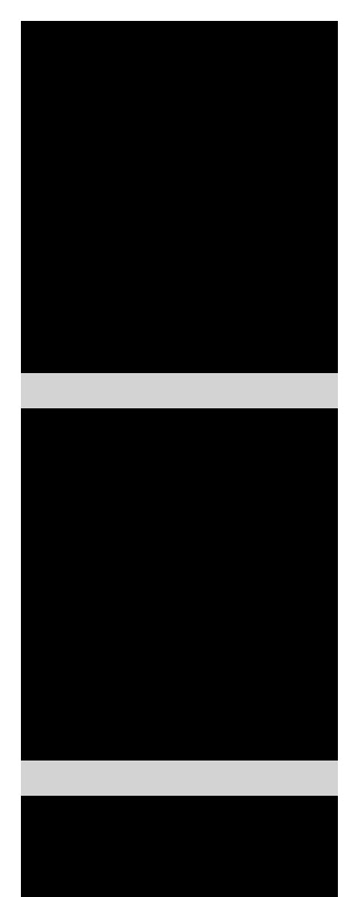 Single column of black rectangles. They are all flush with the edge of the light gray background.